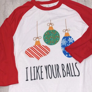 21 Threads I like your balls Christmas ornaments night shirt size small